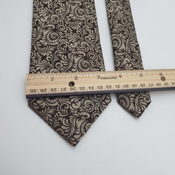 Alvani Mens Necktie Slim Victorian Accessory Office Work Casual Dad Gift Brown - Picture 3 of 5